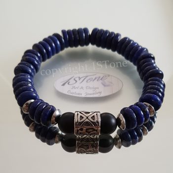 1STone - Bracelet Lapis Lazuli Button & Obsidian matte