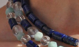 3 Line Collar Amazonite Lapis Lazuli Rock-Crystal Ocean & Sky
