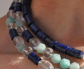 3 Line Collar Amazonite Lapis Lazuli Rock-Crystal Ocean & Sky