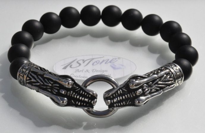 Dragons King Bracelet Obsidian matte & St.-Steel my1STone Jewelry