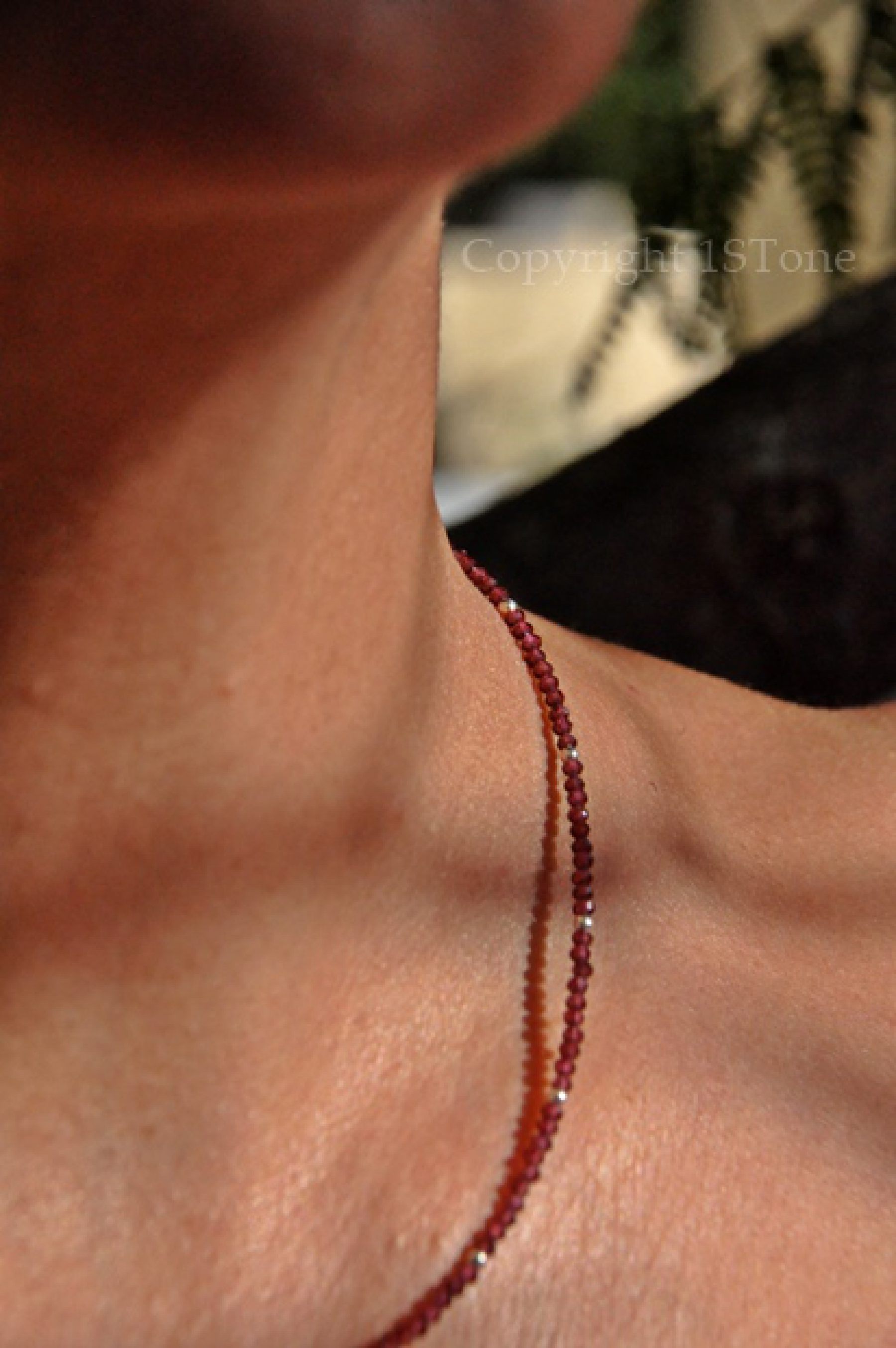 Ladies delicate faceted 2mm Garnet Gemstone Necklace handcrafted by 1STone Custom Jewelry Fuerteventura Canary Islands