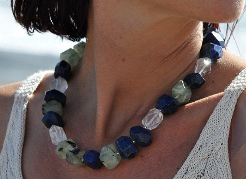 1STone Lapis Lazuli Prehnit Rock Crystal amazing woman gemstone collier