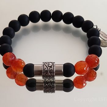1ST Leaders Mens custom-made Gemstone Bracelet faceted Fire Agate & matt Obsidian with Stainless Steel Magnetic Clasp by 1STone Art & Design Custom Jewelry