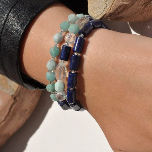 Women´s Gemstone Bracelet Pack Amazonite Lapis Lazuli Rock-Crystal Oceans & Sky by 1STone Art & Design Custom Jewelry