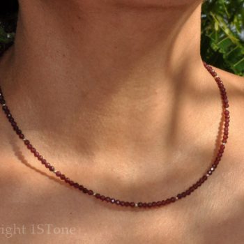 Ladies delicate faceted 3mm Garnet Gemstone Necklace New York Light of My Soul handcrafted by 1STone Custom Jewelry Fuerteventura