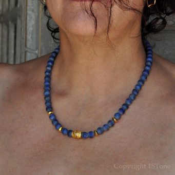 Womens 1ST Necklace Lapis Lazuli matt finished – Royal Blue & Gold